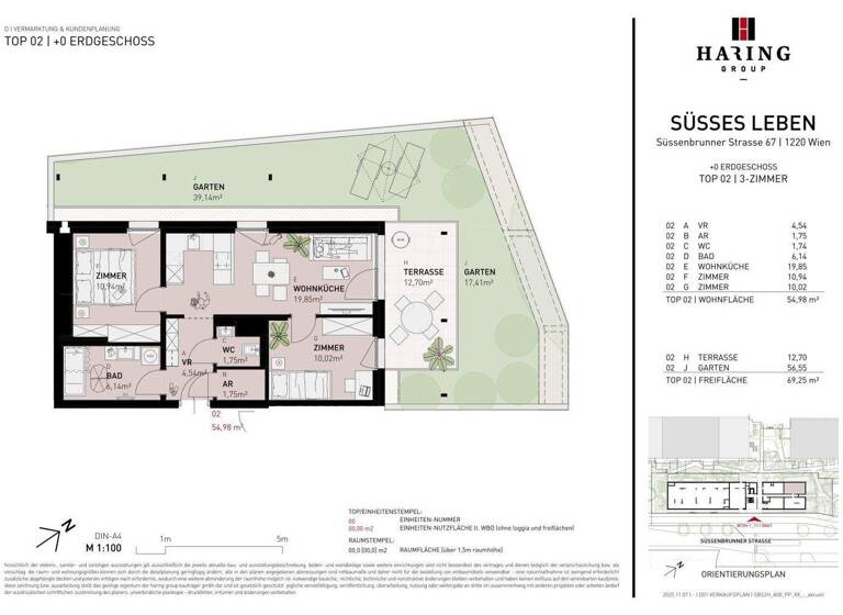 Wohnung zum Kauf - Erstbezug 372.500 € 3 Zimmer 54,7 m² EG Süßenbrunner Straße 67 Wien 1220