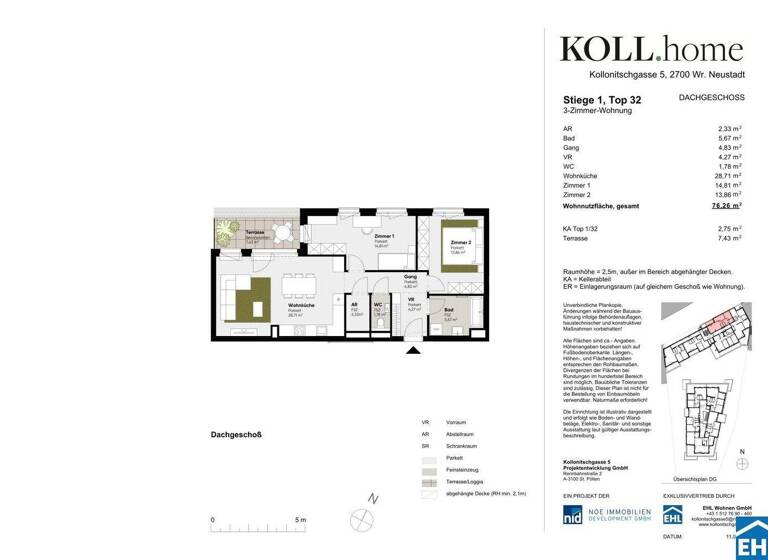 Wohnung zum Kauf - Erstbezug 385.000 € 3 Zimmer 76,3 m² 4. Geschoss Kollonitschgasse 5 Wiener Neustadt 2700