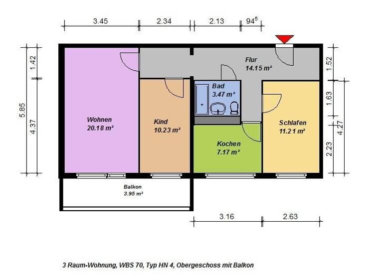 Wohnung zur Miete nur mit Wohnberechtigungsschein 397 € 3 Zimmer 70,1 m² 9. Geschoss Neustrelitzer Str. 99 Südstadt Neubrandenburg 17033