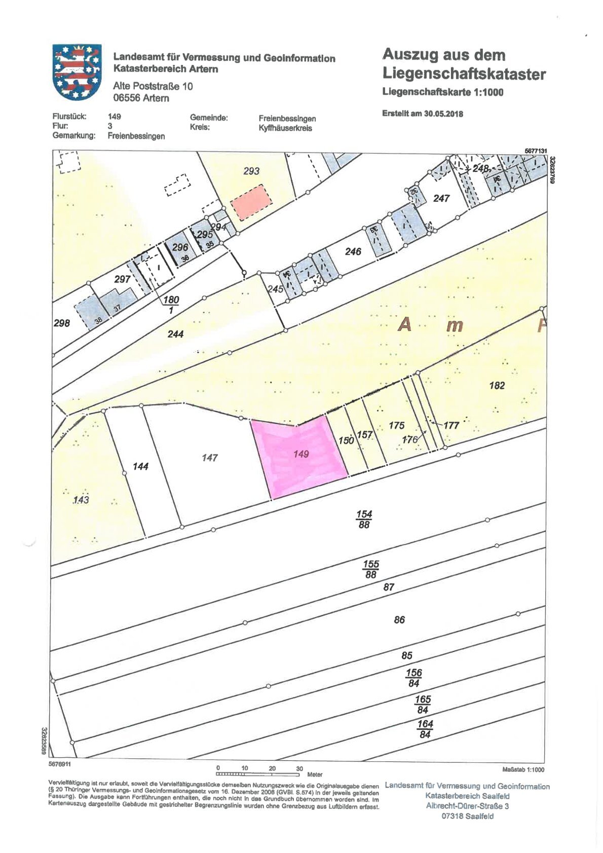 Landwirtschaftliche Fläche zum Kauf 1.200 € 724 m²<br/>Fläche Freienbessingen 99713