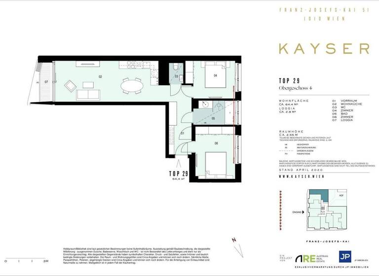 Wohnung zum Kauf - Erstbezug provisionsfrei 999.000 € 3 Zimmer 65 m² 4. Geschoss Werdertorgasse Wien,Innere Stadt 1010