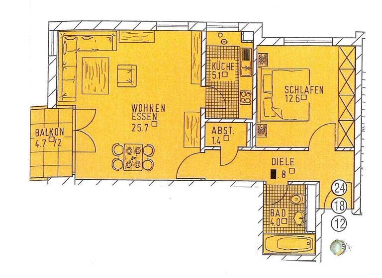 Wohnung zur Miete 610 € 2 Zimmer 57,9 m² 2. Geschoss frei ab sofort Striesen-Ost Dresden 01277