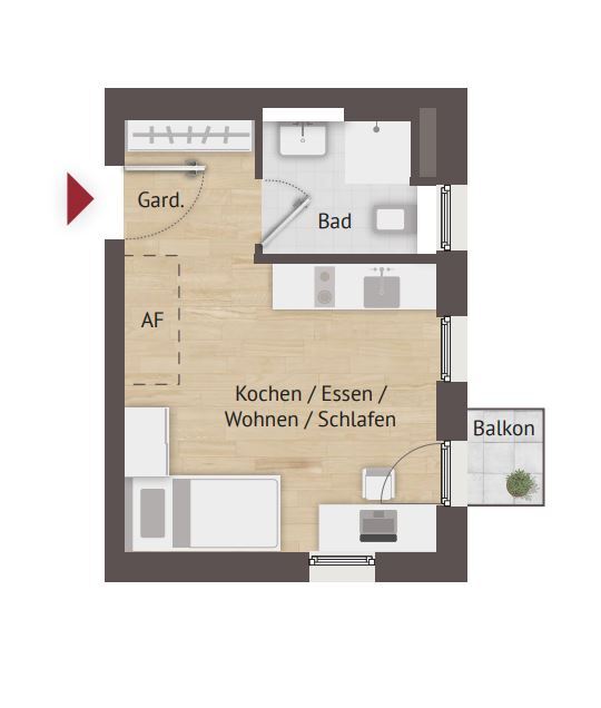 Wohnung zum Kauf provisionsfrei 213.800 € 1 Zimmer 24 m²<br/>Wohnfläche 1.<br/>Geschoss ab sofort<br/>Verfügbarkeit Brunecker Straße Rangierbahnhof Nürnberg 90461