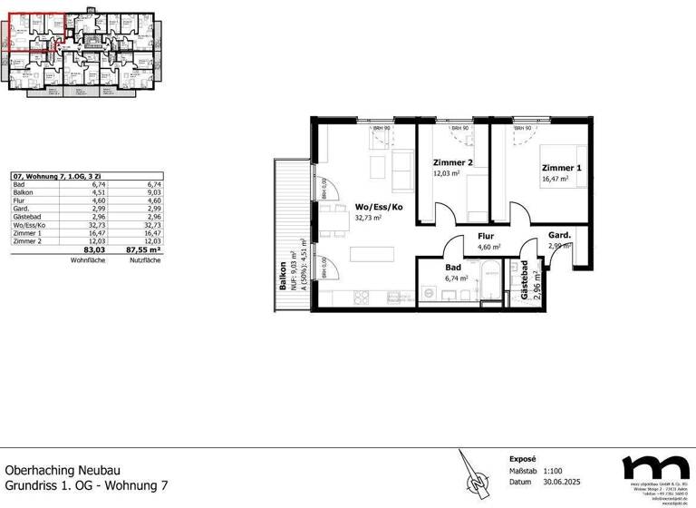 Wohnung zum Kauf - Erstbezug provisionsfrei 774.900 € 3 Zimmer 83 m² 1. Geschoss Deisenhofen Oberhaching / Deisenhofen 82041