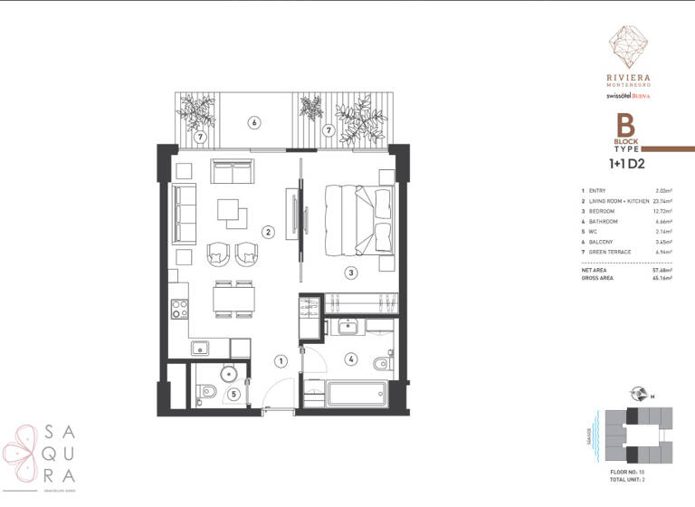 Wohnung zum Kauf 2 Zimmer 57,7 m² Budva 85310
