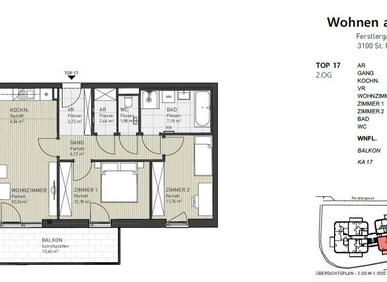 Wohnung zum Kauf 437.750 € 3 Zimmer 74,4 m² 2. Geschoss frei ab sofort Ferstlergasse 6 St. Pölten 3100