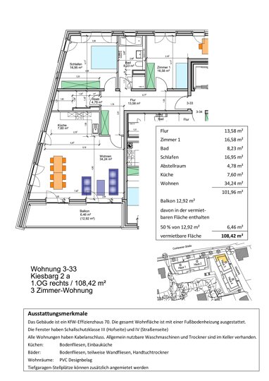 Wohnung zur Miete 1.250 € 3 Zimmer 108,4 m² 1. Geschoss Kiesbarg 2a Neugraben - Fischbek Hamburg 21147