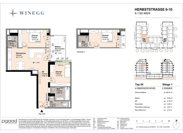 Wohnung zum Kauf - Erstbezug 531.200 € 3 Zimmer 68 m² 4. Geschoss Herbststraße 6-10 Wien 1160