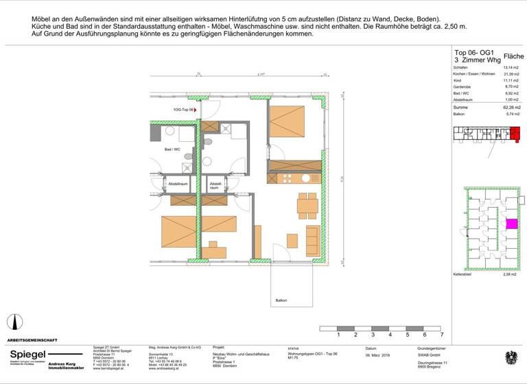 Wohnung zur Miete 921 € 3 Zimmer 62,7 m² 1. Geschoss Dornbirn 6850