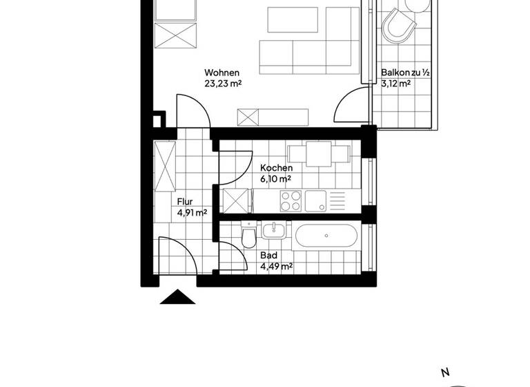 Studio zum Kauf 179.000 € 1 Zimmer 41,9 m² 1. Geschoss Kriegshaber Augsburg 86156