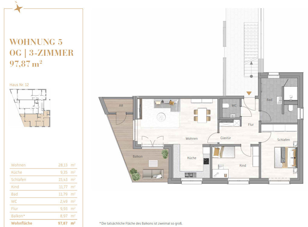 Wohnung zum Kauf provisionsfrei 451.000 € 3 Zimmer 97,9 m²<br/>Wohnfläche 1.<br/>Geschoss An der Schlossmühle 12 Statistischer Bezirk 74 Hamm-Heessen 59073