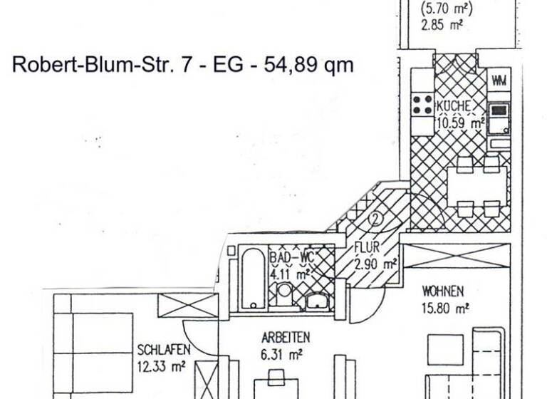 Wohnung zur Miete 374 € 2 Zimmer 55 m² EG frei ab sofort Robert-Blum-Straße 7 Bahnhofsvorstadt Zwickau 08056