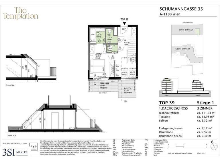 Wohnung zum Kauf - Erstbezug 1.186.400 € 3 Zimmer 111,2 m² 4. Geschoss Schumanngasse 35 Wien 1180