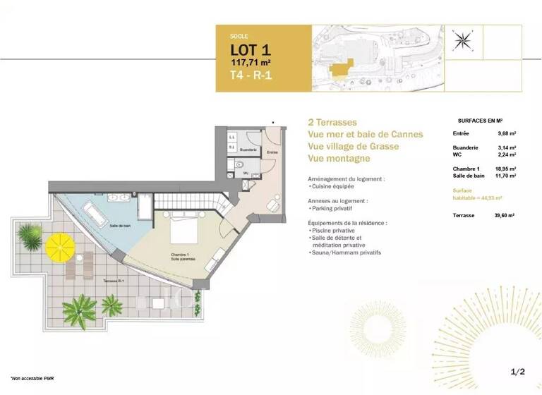 Studio zum Kauf provisionsfrei 995.000 € 4 Zimmer 117,7 m² Centre Ville Sud Ouest Grasse 06130