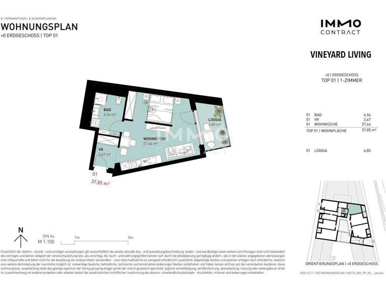 Studio zum Kauf - Erstbezug provisionsfrei 259.500 € 1 Zimmer 37,9 m² EG Wien 1190