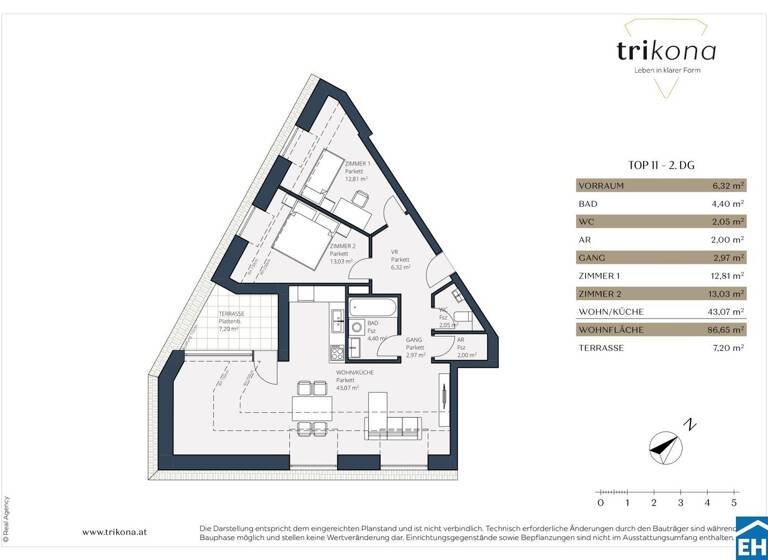 Wohnung zum Kauf 488.501 € 3 Zimmer 86,7 m² 5. Geschoss Dreherstraße Wien 1110