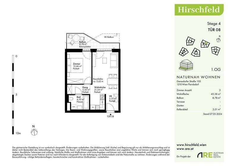 Wohnung zum Kauf - Erstbezug provisionsfrei 272.000 € 2 Zimmer 45,4 m² 1. Geschoss Wien 1210