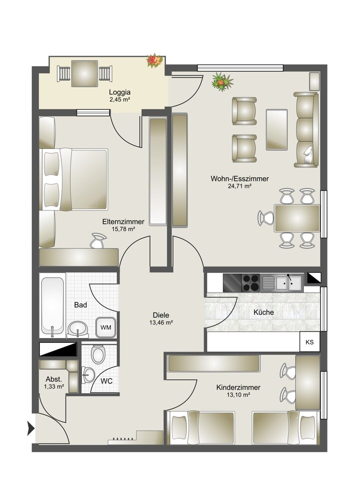 Wohnung zum Kauf 285.000 € 3 Zimmer 81,5 m²<br/>Wohnfläche 7.<br/>Geschoss Nordstadt Heilbronn 74076