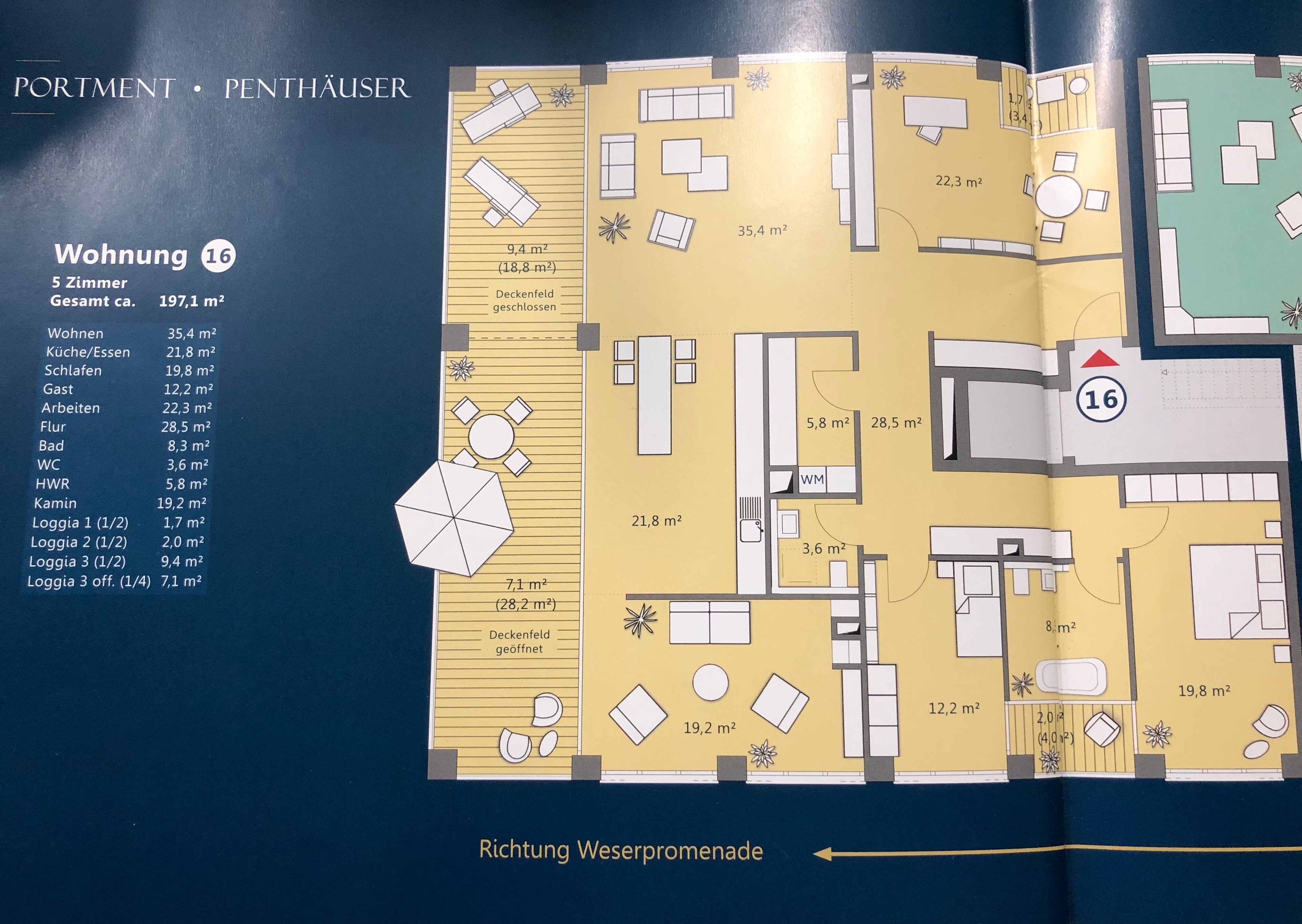 Penthouse zur Miete 3.300 € 5 Zimmer 200 m²<br/>Wohnfläche 4.<br/>Geschoss Konsul-Smidt-Straße Häfen - Handelshäfen Bremen 28217