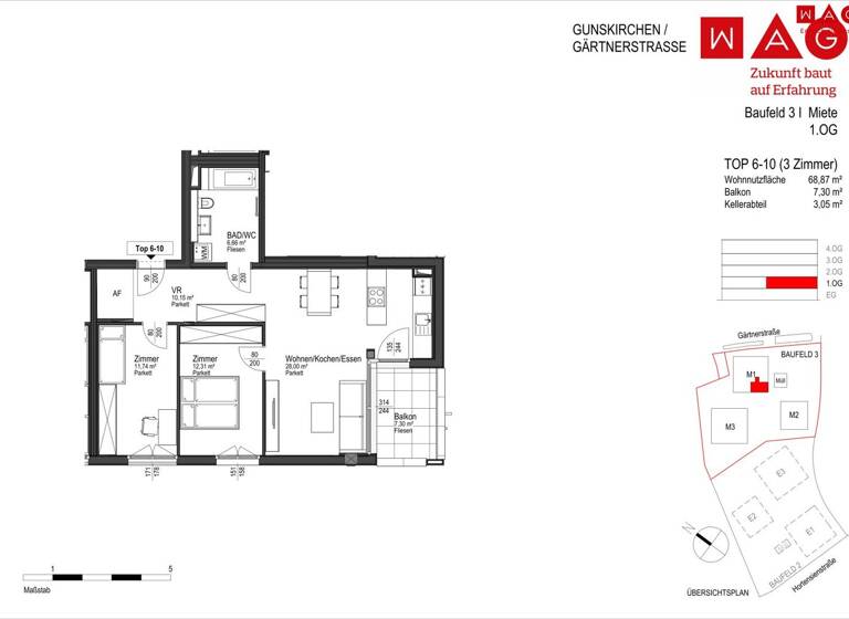 Wohnung zur Miete - Erstbezug 744 € 3 Zimmer 69,2 m² Gunskirchen 4623