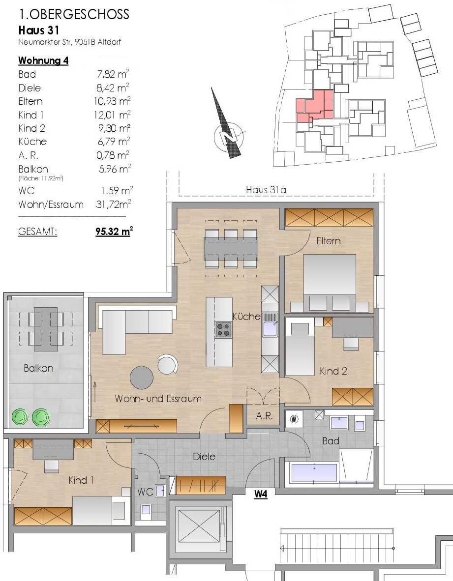 Wohnung zum Kauf provisionsfrei 464.000 € 4 Zimmer 95,3 m²<br/>Wohnfläche 1.<br/>Geschoss Neumarkter Str. 31 Altdorf Altdorf bei Nürnberg 90518