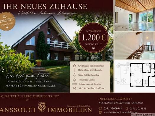 Einfamilienhaus zur Miete 1.200 € 7 Zimmer 200 m² 1.885 m² Grundstück Gantikow Kyritz 16866