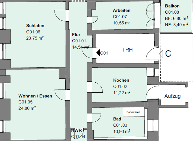 Wohnung zur Miete 1.695 € 3 Zimmer 101 m²<br/>Wohnfläche EG<br/>Geschoss Moningerstraße 9 Weststadt Karlsruhe 76135