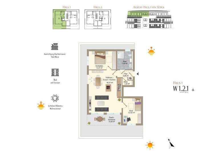 Wohnung zur Miete - Erstbezug 1.605 € 3 Zimmer 97,2 m² 2. Geschoss Zellerstraße 30 Zellerberg Rieden 87668