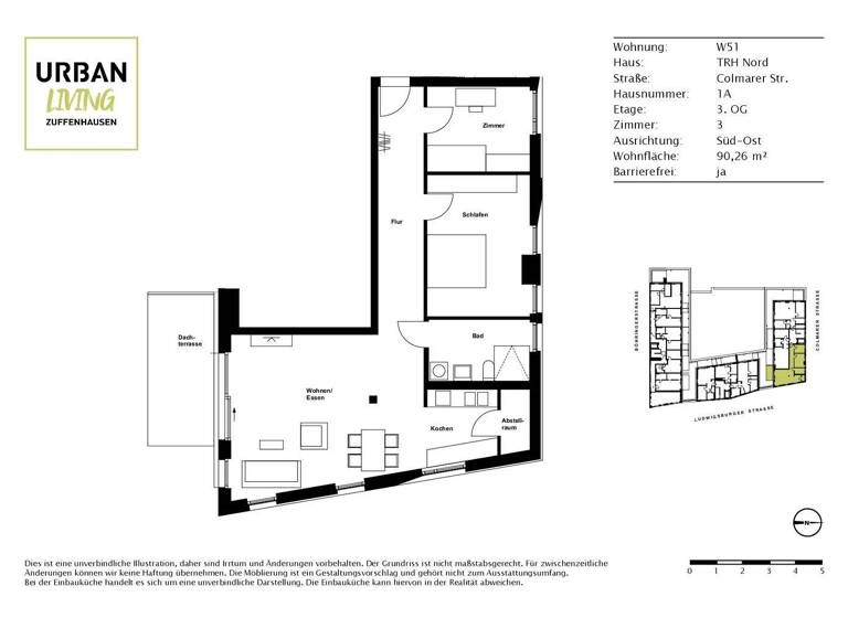 Wohnung zur Miete 1.670 € 3 Zimmer 91,8 m² 3. Geschoss Colmarer Str. 1A Zuffenhausen Stuttgart 70435