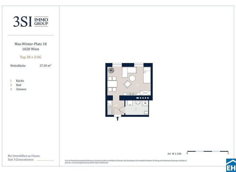 Studio zum Kauf 239.000 € 1 Zimmer 27,2 m² 3. Geschoss Max-Winter-Platz Wien 1020