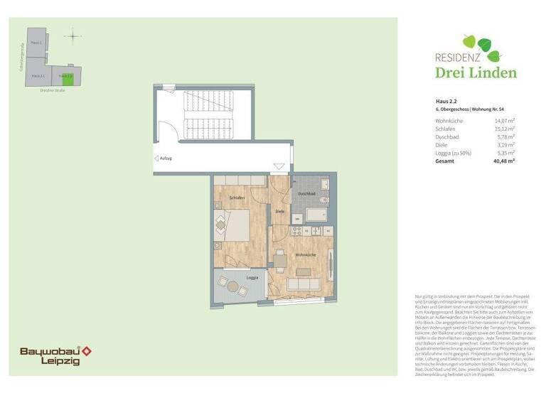 Wohnung zur Miete - Erstbezug 653 € 2 Zimmer 40,8 m² 6. Geschoss frei ab 01.10.2026 Gabelsberger Straße 2 Neustadt-Neuschönefeld Leipzig 04317