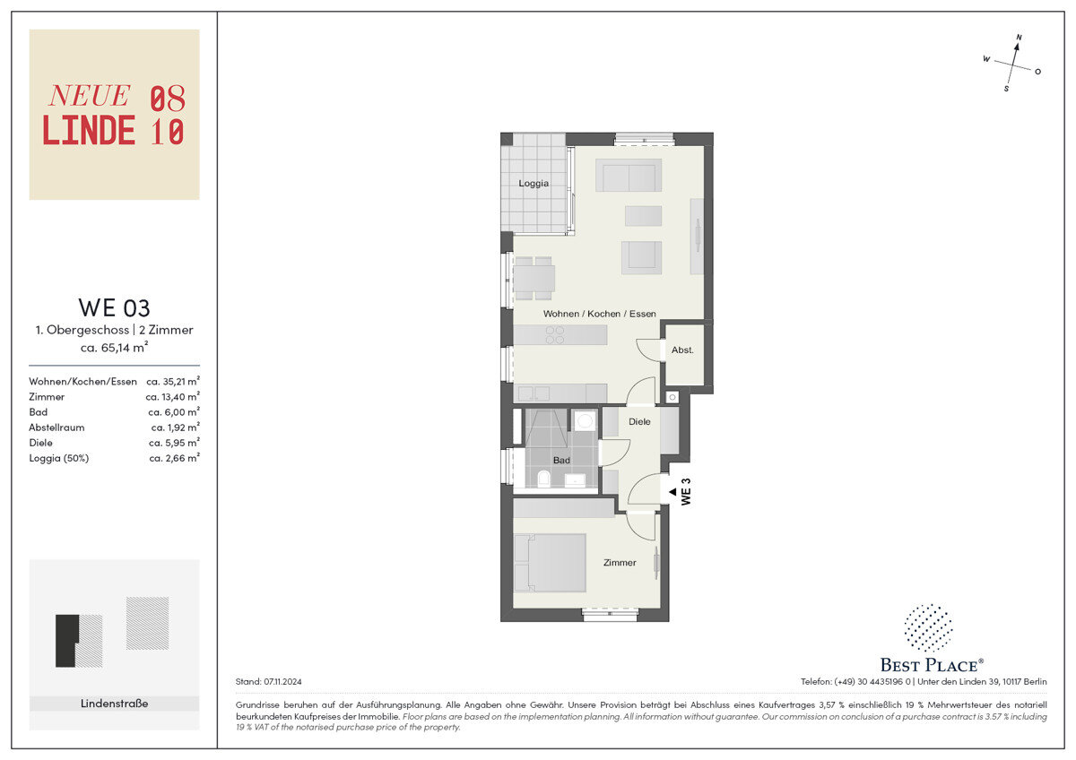 Wohnung zum Kauf 389.000 € 2 Zimmer 65,1 m²<br/>Wohnfläche 1.<br/>Geschoss Lindenstraße 8 Glienicke Nordbahn 16548