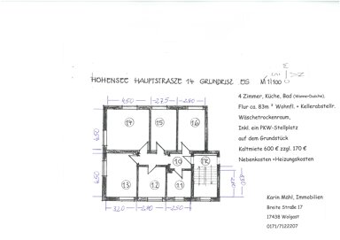 Wohnung zur Miete 600 € 4 Zimmer 83 m² EG Hauptstraße 14 Hohensee Zemitz 17440