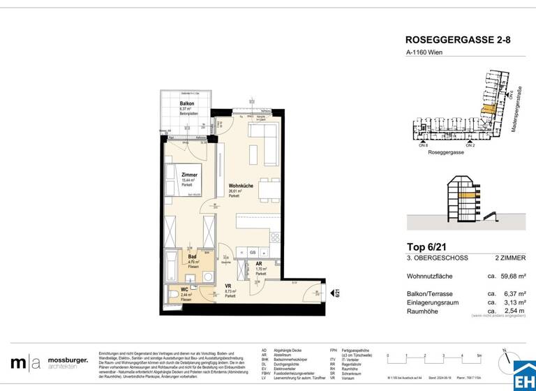 Wohnung zum Kauf - Erstbezug 343.700 € 2 Zimmer 59,7 m² 3. Geschoss Roseggergasse Wien 1160