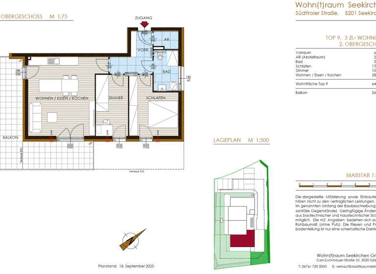 Wohnung zum Kauf provisionsfrei 485.900 € 3 Zimmer 64,8 m² 2. Geschoss Seekirchen am Wallersee 5201