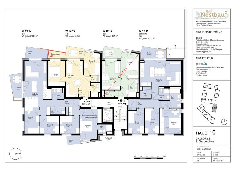 Wohnung zum Kauf provisionsfrei 783.500 € 5 Zimmer 114,7 m²<br/>Wohnfläche 3.<br/>Geschoss ab sofort<br/>Verfügbarkeit Freiladestraße 14 Brühl Freiburg im Breisgau 79106