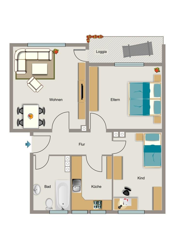 Wohnung zur Miete 532 € 3,5 Zimmer 64,8 m²<br/>Wohnfläche 2.<br/>Geschoss Aldenrader Straße 62 Fahrn Duisburg 47169