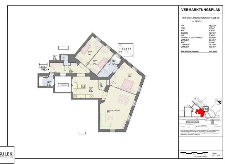 Wohnung zur Miete 2.249 € 4 Zimmer 131,6 m² 4. Geschoss frei ab 01.03.2026 Obere Donaustraße Wien 1020