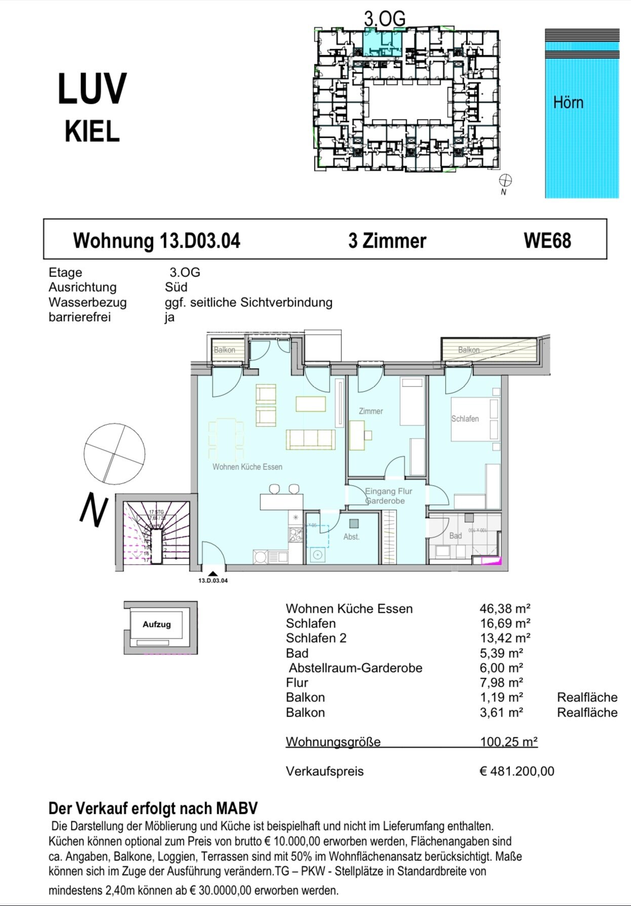 Wohnung zum Kauf provisionsfrei 481.200 € 3 Zimmer 100,3 m²<br/>Wohnfläche 3.<br/>Geschoss Gaarden - Ost Bezirk 1 Kiel 24143