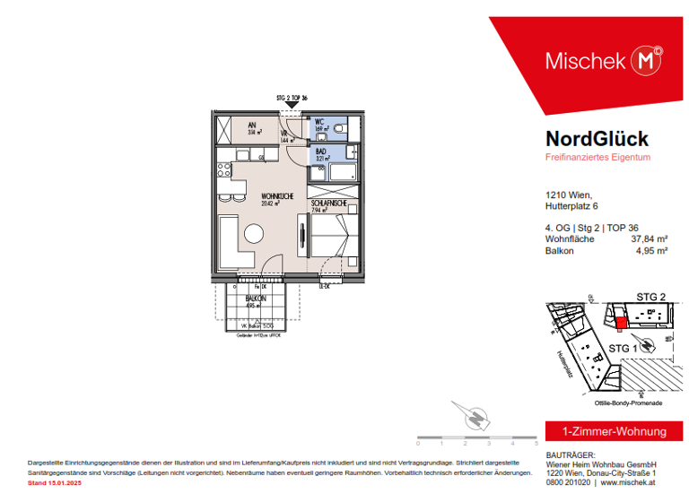 Studio zum Kauf provisionsfrei 221.000 € 1 Zimmer 37,8 m² 4. Geschoss Wien 1210
