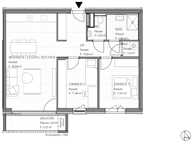 Wohnung zum Kauf provisionsfrei 311.000 € 3 Zimmer 71,5 m²<br/>Wohnfläche 2.<br/>Geschoss Harbacherstraße 47c St. Peter Klagenfurt(Stadt) 9020