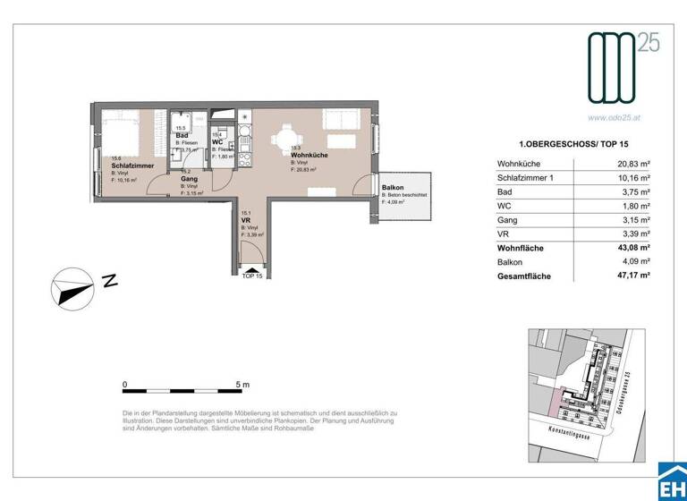 Wohnung zur Miete - Erstbezug 780 € 2 Zimmer 43,1 m² 1. Geschoss frei ab 01.07.2026 Odoakergasse 25 Wien 1160