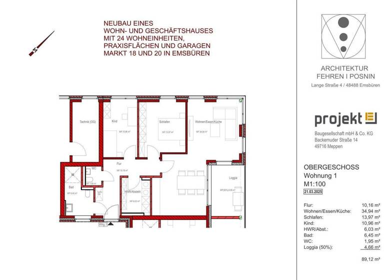 Wohnung zum Kauf - Erstbezug provisionsfrei 375.000 € 3 Zimmer 89 m² 1. Geschoss Emsbüren 48488