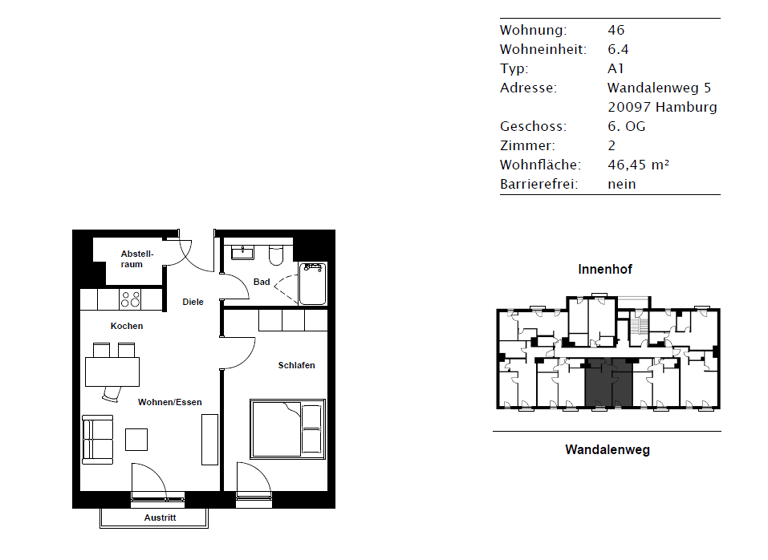 Wohnung zur Miete 1.330 € 2 Zimmer 46,5 m²<br/>Wohnfläche 6.<br/>Geschoss 01.07.2025<br/>Verfügbarkeit Wandalenweg 5 Hammerbrook Hamburg 20097
