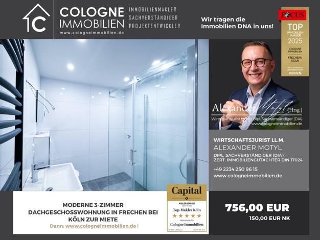 Wohnung zur Miete 756 € 3 Zimmer 54 m² 2. Geschoss frei ab sofort Mauritiusstraße 153 Bachem Frechen 50226