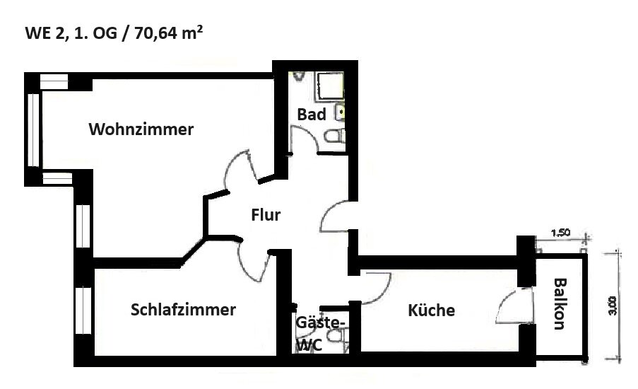 Wohnung zur Miete 600 € 2 Zimmer 70,6 m²<br/>Wohnfläche Albrechtsplatz 20 Innerstädtischer Bereich Nord 12 Dessau-Roßlau 06844