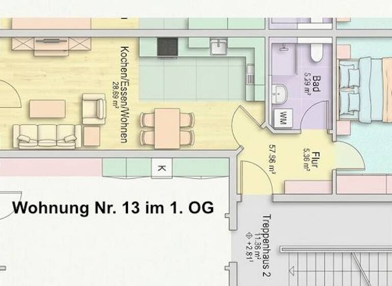 Wohnung zur Miete 754 € 2 Zimmer 58 m² 1. Geschoss frei ab sofort Obere Terrasse Burgkirchen an der Alz 84508