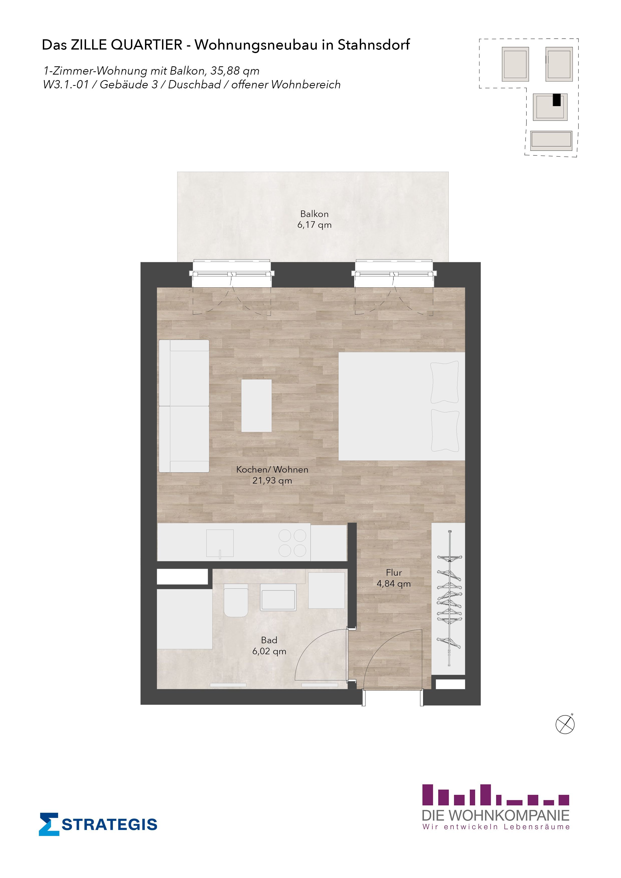 Wohnung zur Miete 849 € 1 Zimmer 35,9 m²<br/>Wohnfläche 1.<br/>Geschoss Potsdamer Allee 113a Stahnsdorf Stahnsdorf 14532