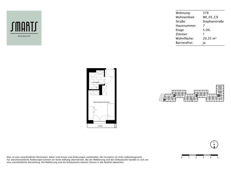 Wohnung zur Miete 470 € 1 Zimmer 20,4 m²<br/>Wohnfläche 5.<br/>Geschoss Stephanstraße 7 St Peter Nürnberg 90478