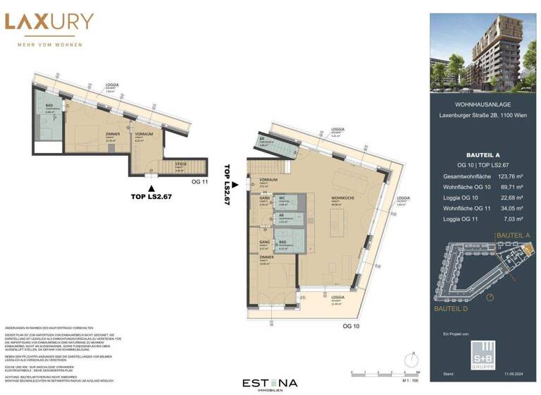 Wohnung zum Kauf - Erstbezug 1.200.000 € 3 Zimmer 119,9 m² 10. Geschoss Laxenburger Straße Wien 1100